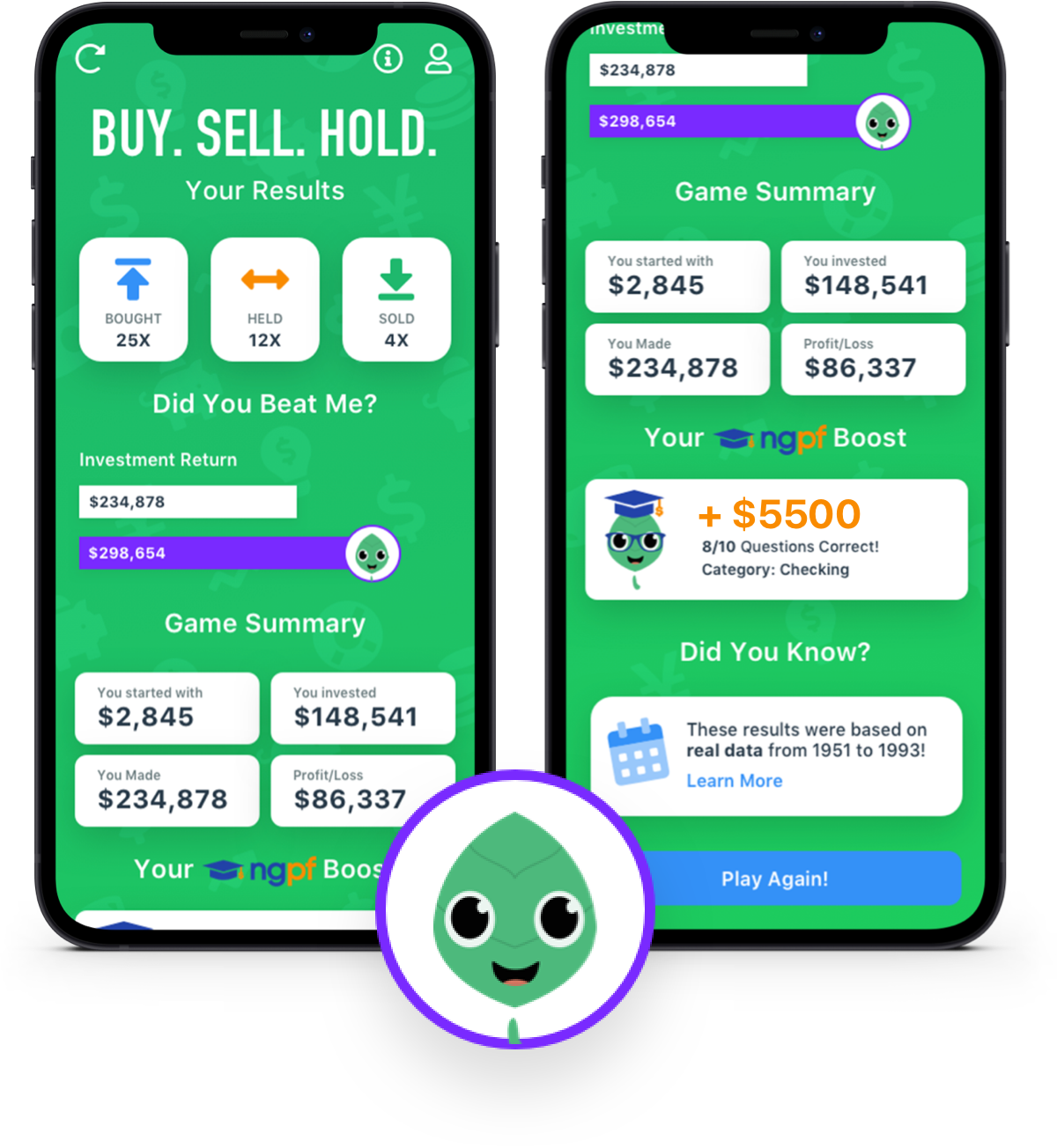 Buy Sell Hold, Educational S&P 500 Learning Game - Financial Literacy Mobile App