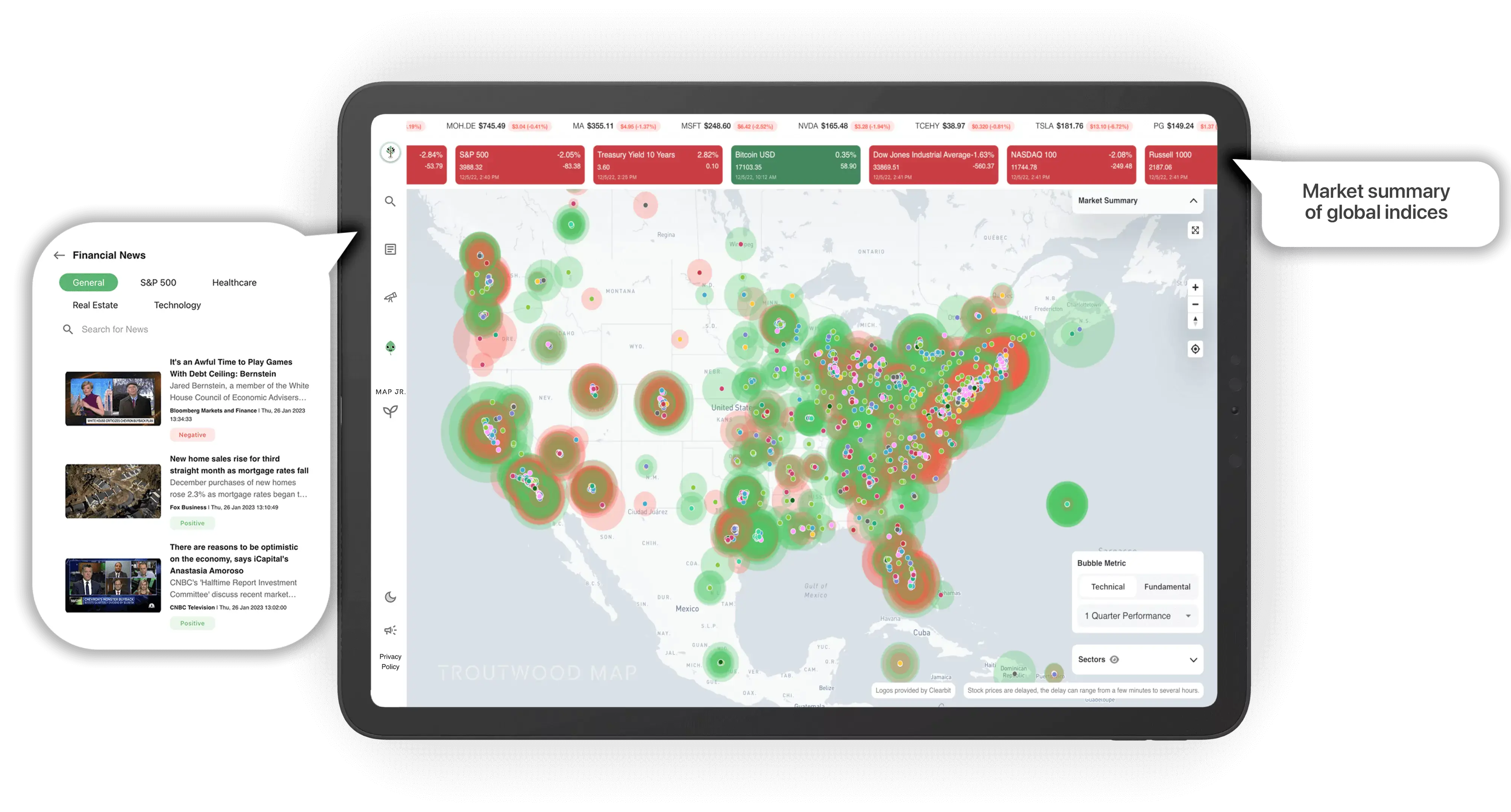 Stock Market Map on iPad - interactive map of the stock market - S&P 500 Map